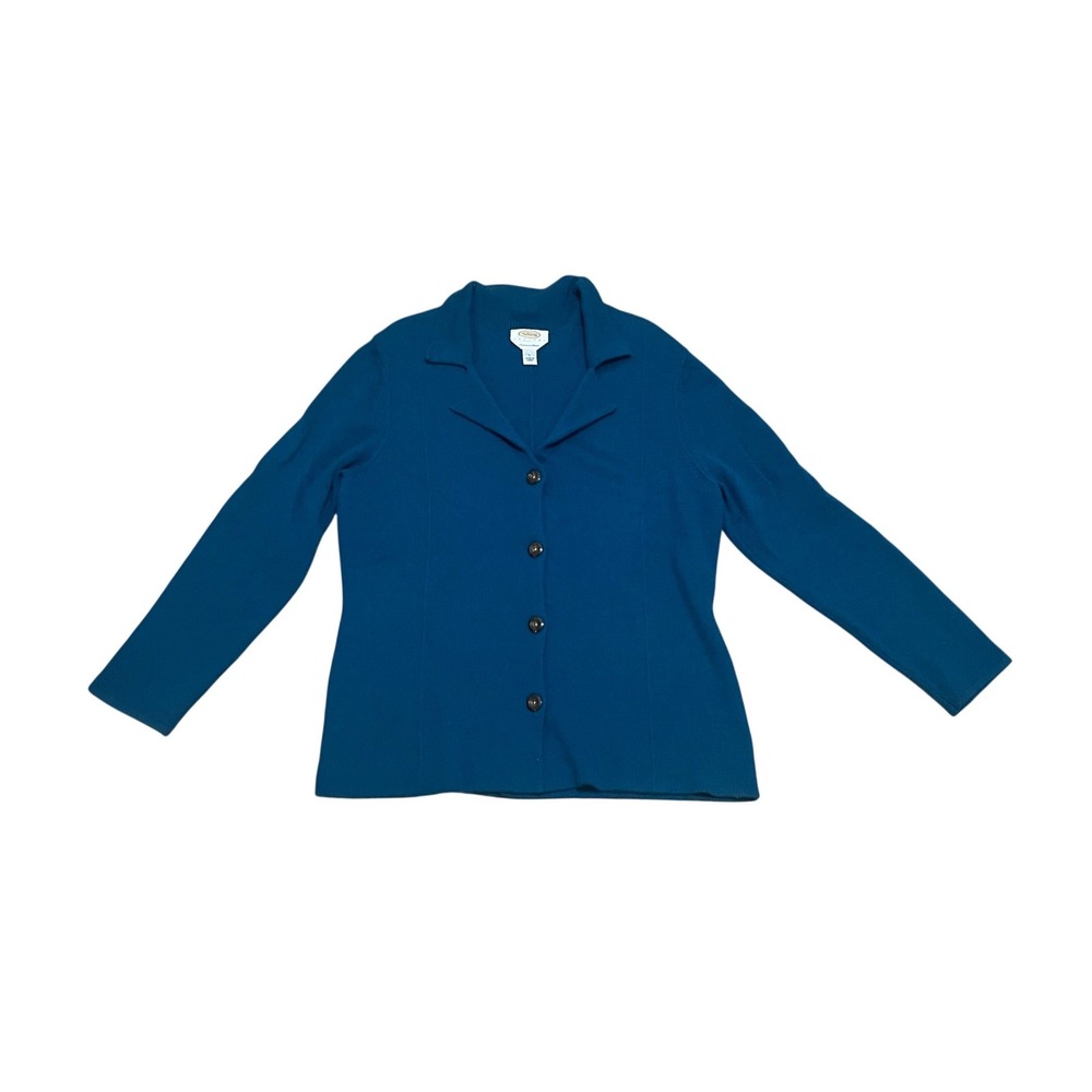 Talbots Large Petite Teal Blue Cashmere Silk Blend Button Front Cardigan Sweater